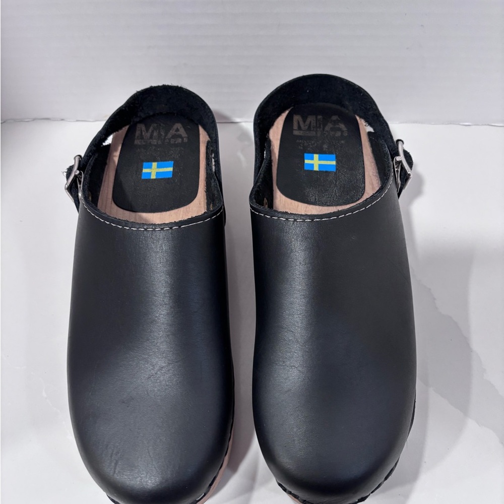 MIA Alma Lug Leather Swedish Anatomisk Clogs Shoes Black Size 40 - Picture 7 of 8